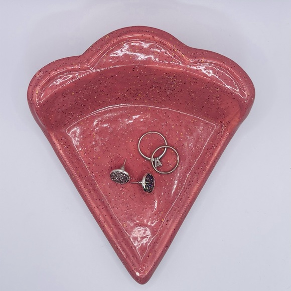 Other - Pie Slice Pink Catch All Tray Ceramic 6 inches Speckled Jewelry Holder 🥧 💕🍰